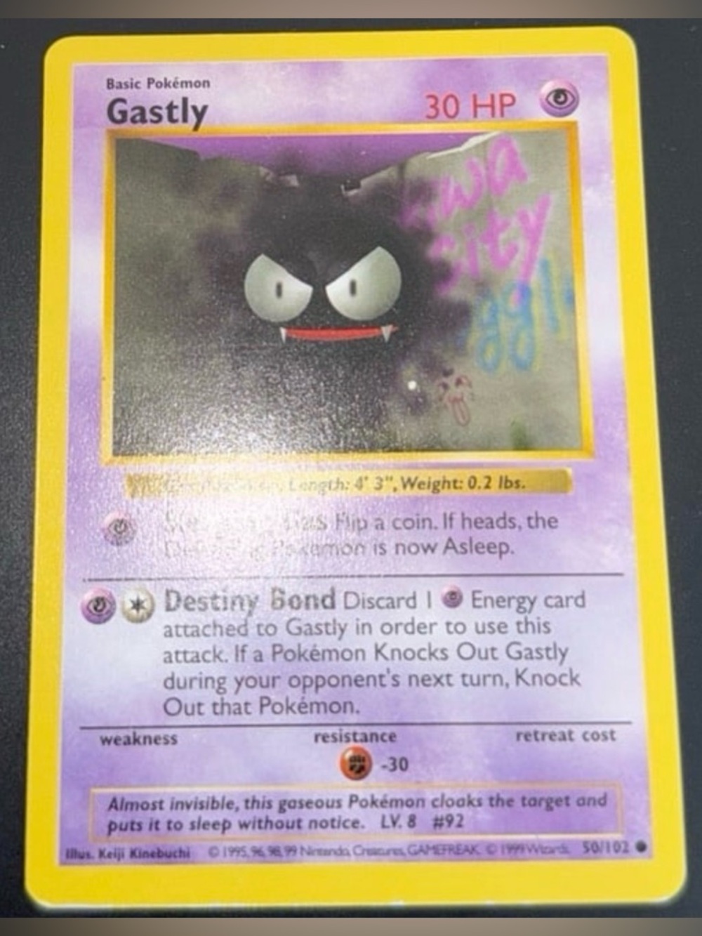 Shadowless Base Set Gastly 50/102 common 1999 WOTC Non-HoloFoil original  MP